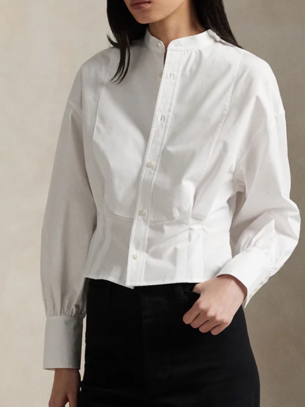 Polo by Ralph Lauren White cotton poplin cropped tuxedo shirt